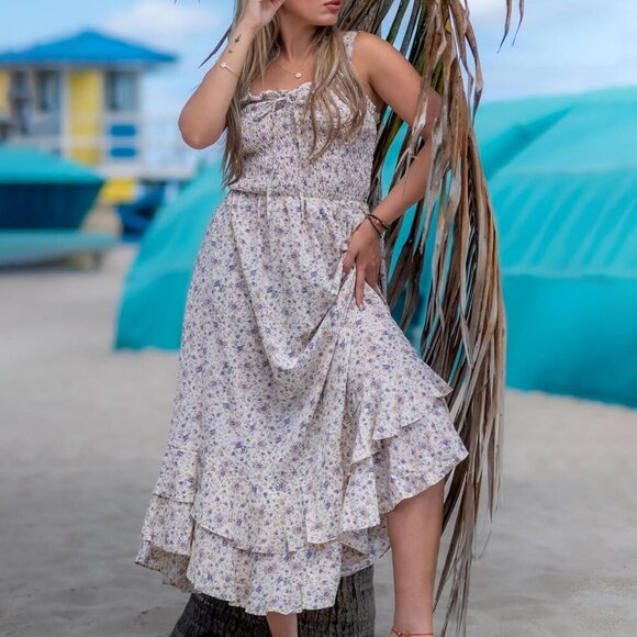 Women's 2025 Summer Floral Boho Dress Square Neck Strapped Swing A Line Sundress - Picture 5 of 8